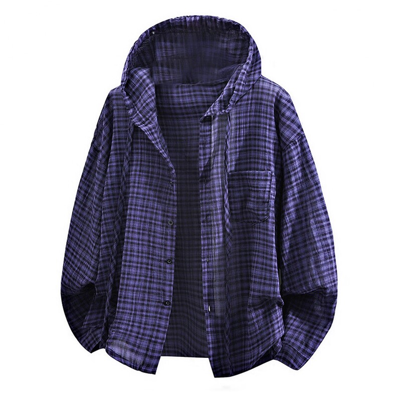 数据格子防晒衣连帽衬衣夏日清新格子衬衫小众CS4570P50,男装防晒衣,电商A128