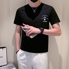 B353339P48黑色会小伙2023年夏季新款字母印花男短袖上衣T恤，男装T恤，电商B353