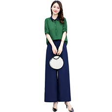 洋气棉麻套装女2025年春夏新款韩版宽松上衣阔腿裤休闲亚麻两件套，女装套装/套裙，凝聚力