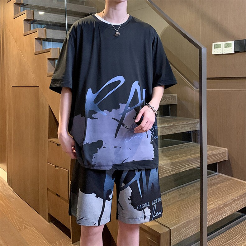夏季冰丝高弹速干短袖短裤运动套装 2407特P45控68图片