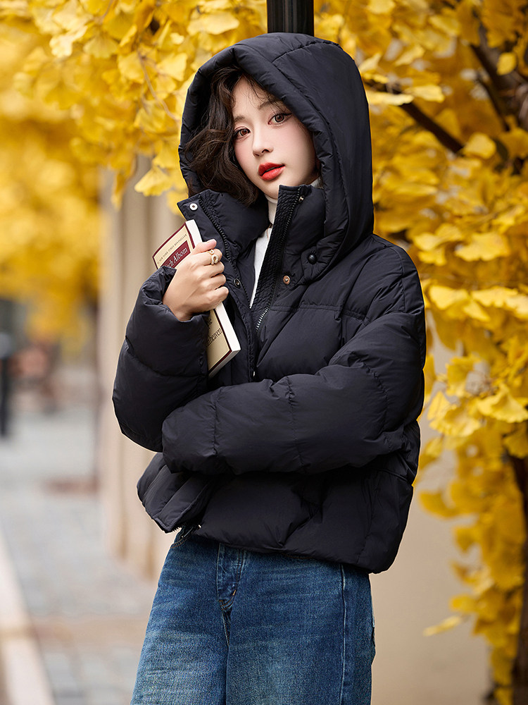 冬装新款时尚韩风加厚短款连帽羽绒服新标90白鸭绒,女装羽绒服,姿衣坊