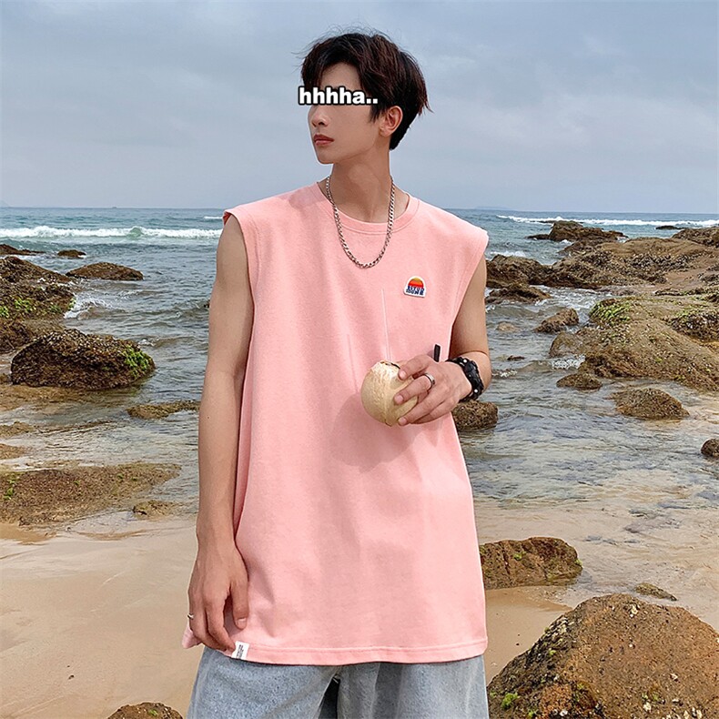 XD5093-TP25控价38港风宽松无袖坎肩t恤青少年男个性订标背心潮,男装T恤,电商A102-1