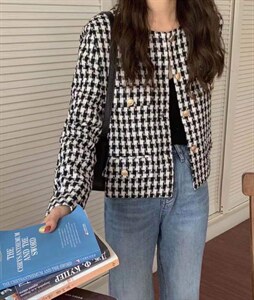 2021秋季新款气质显百搭高极感千鸟格小香风短外套,女装短外套,L·H·X