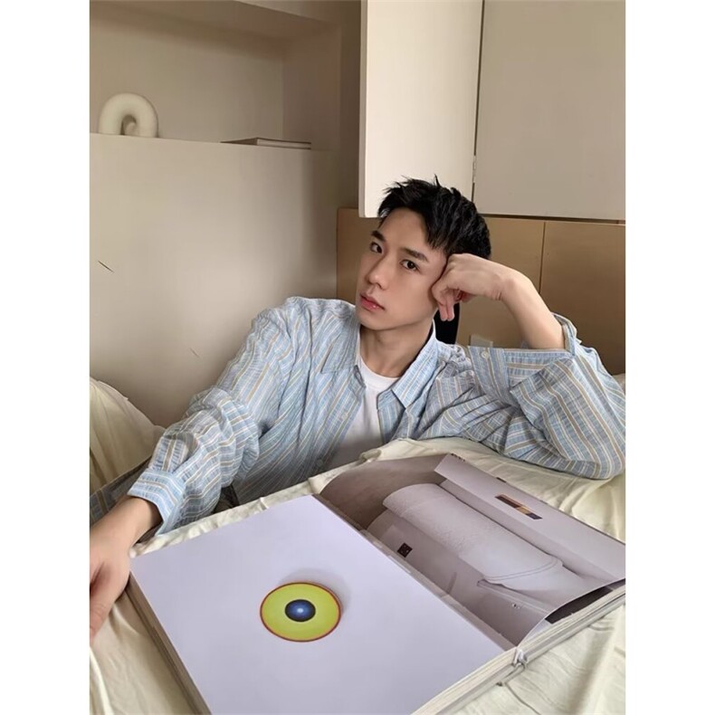 美式复古休闲条纹长袖防晒衬衫男女新款透气慵懒风潮流衬衣日常,男装防晒衣,星座218-1（原230）