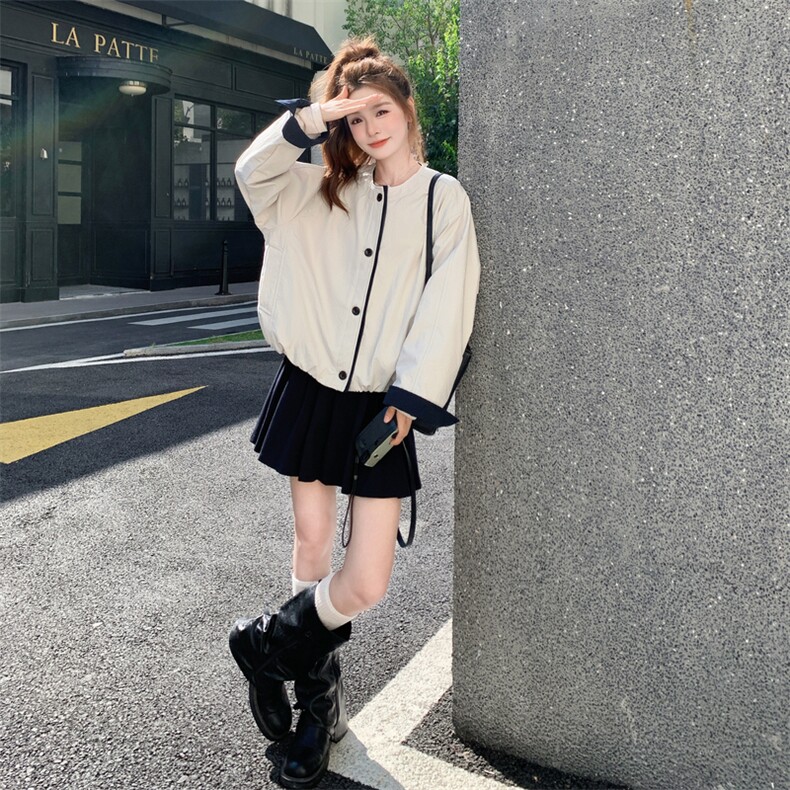 设计感撞色包边休闲短外套女2025秋季新款韩版小个子显瘦百搭夹克,女装短外套,2C275