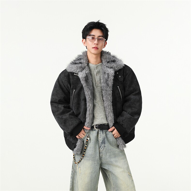 现货~自制雾面座山雕大毛领斜开双拉链设夹克外套棉服MF009P118，男装夹克，星座908