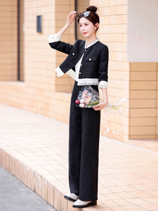 木耳边小香凤两件套女2024秋季新款气质通勤外套裤子气质女神套装图片