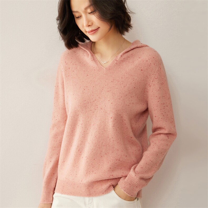 秋冬新款一线成衣100羊毛衫女连帽点子纱帽衫套头毛衣针织打底衫,女装羊毛衫,昭美羊绒
