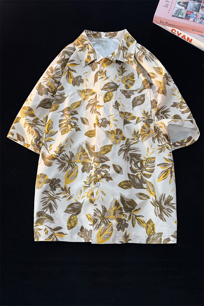 满印碎花衬衫短袖大码复古花卉衬衫夏威夷冰丝沙滩衬衣DC5016/P35,男装衬衫,电商B238