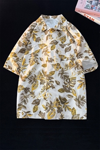 满印碎花衬衫短袖大码复古花卉衬衫夏威夷冰丝沙滩衬衣DC5016/P35图片