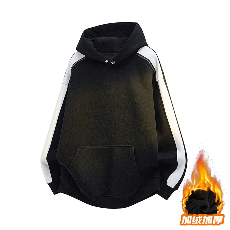 得物二开拼接加绒卫衣男连帽套头时尚外套A266-WY90-P50加绒60，女装短外套，电商A266