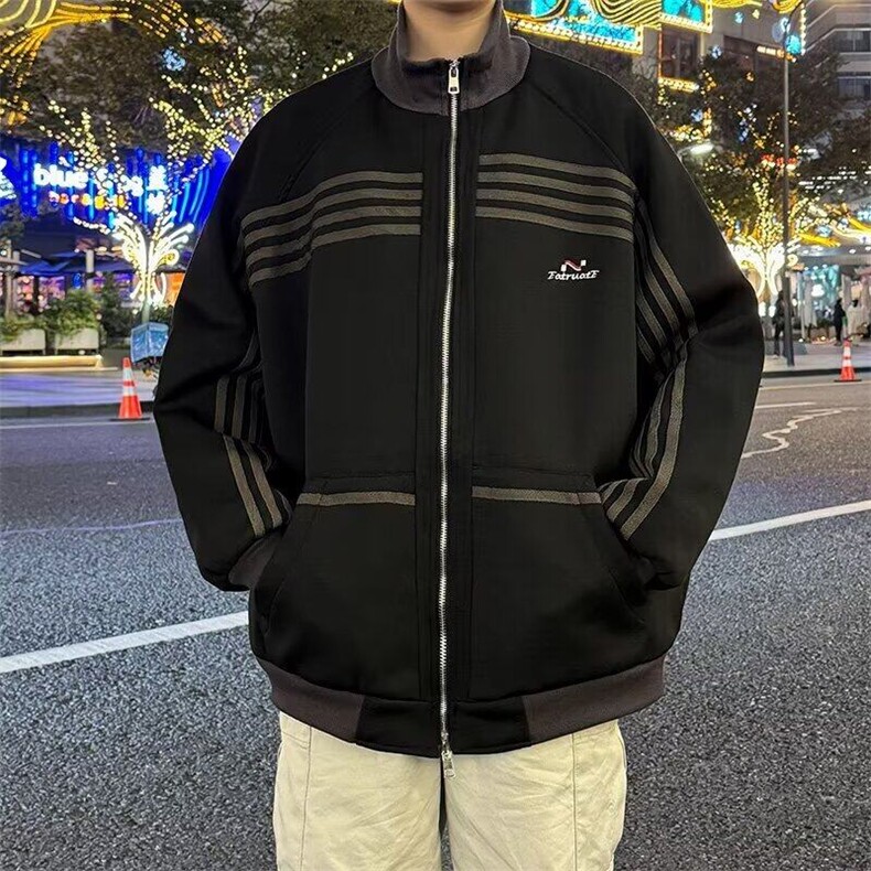 美式条纹撞色夹克男秋高街潮牌外套小众宽松休闲上衣W6314-P67,男装夹克,星座412-2