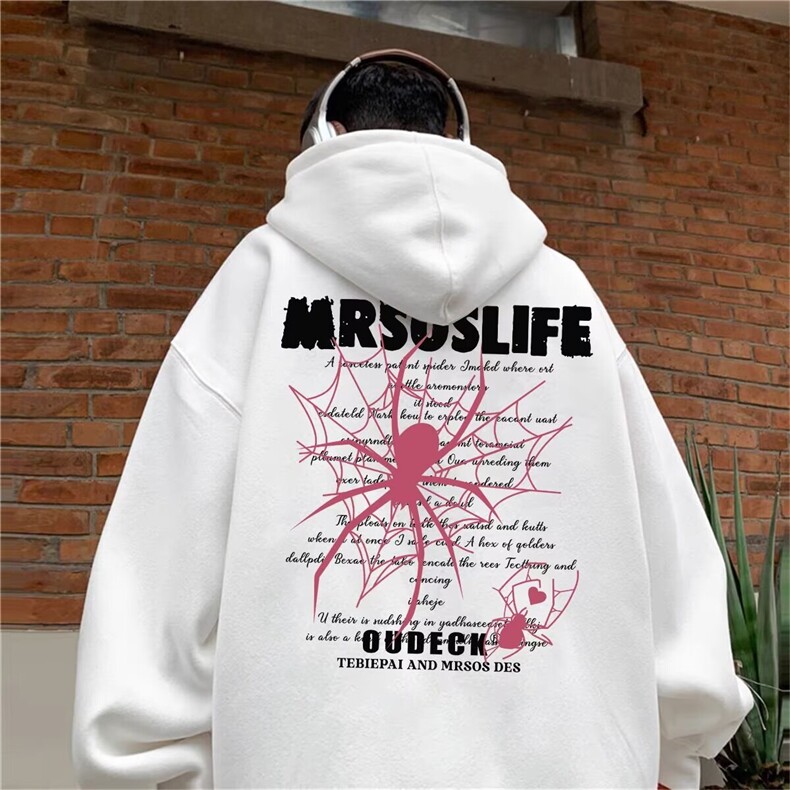 情侣美式hiphop潮牌蜘蛛印花连帽卫衣女秋冬新款加绒加厚宽松外套,女装短外套,星座506A