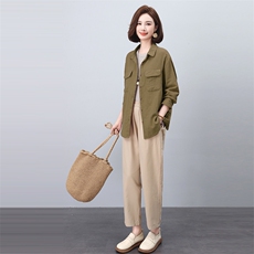 春季新款休闲套装女宽松显瘦长袖衬衫+高腰阔腿裤两件套时尚百搭，女装套装/套裙，悦见她