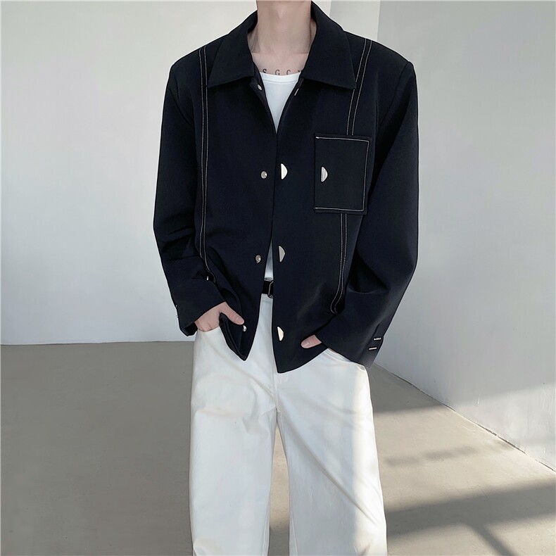 24秋冬男士设计感金属短款西装垫肩夹克JK52-P118,男装夹克,电商B288