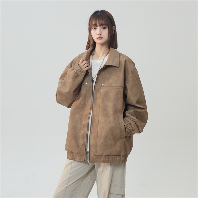 中性风PU皮工装翻领夹克2025秋季痞帅潮流外套XZ301b-2-JK2591P75图片