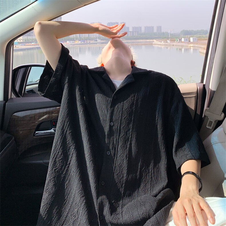 ！2025夏季新款男士民族风短袖衬衫肌理短袖衬衣CS08特P40,男装衬衫,电商B220