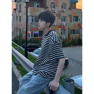 条纹短袖男设计感慵懒夏季圆领半袖T恤打底衫小众潮牌LU544-p38图片