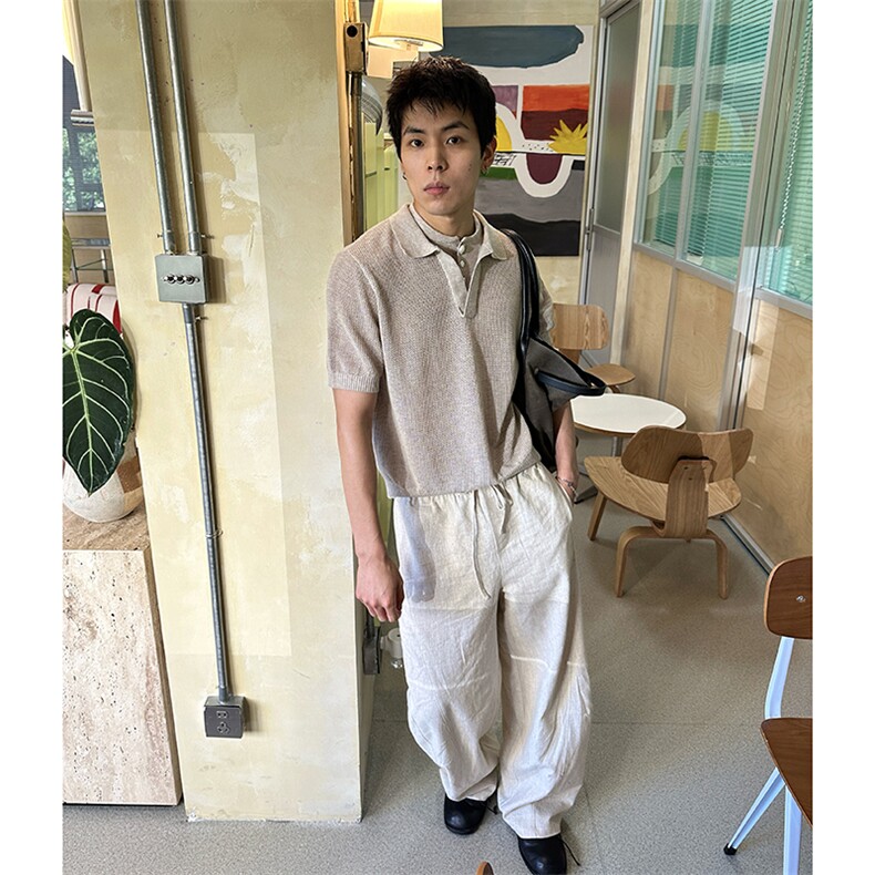 宽松亚麻长裤韩版阔腿裤D328-AK7712-P45特,男装休闲裤,电商D328