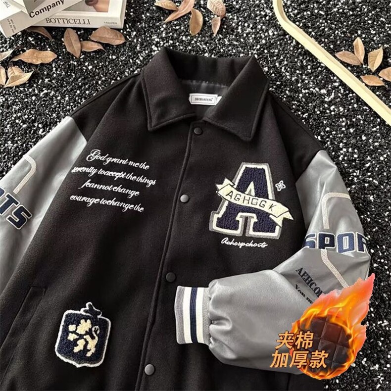 美式拼接翻领夹克棒球服男加厚加绒新嘻哈痞帅情侣外套HH799P76,男装夹克,星座1013-5
