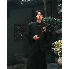 新中式立领翠竹刺绣民族风中山装外套男飞机扣风潮牌唐装JKD47，男装民族服装，星座516A