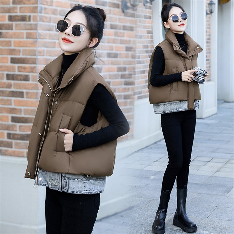 欧货2024冬新款牛仔拼接90白鸭绒羽绒服马夹女短款时尚宽松外套,女装羽绒服,曼娅璐