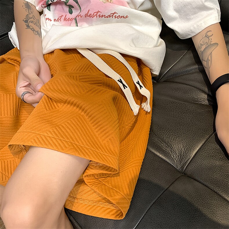 夏肌理感华夫格短裤男美式高街宽松休闲五分裤子XZ514-2-1526-P38图片