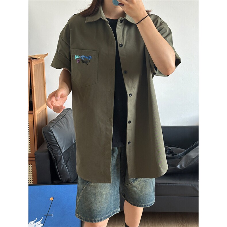 2025夏季新款港风衬衫刺绣宽松短袖少年感衬衣CS310-P30,男装T恤,星座301C-5