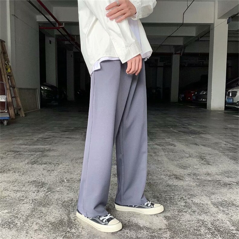新款冰丝休闲裤西裤男宽松夏直筒高街港风学生阔腿裤子潮AX27-P35,男装西裤,星座1008-2