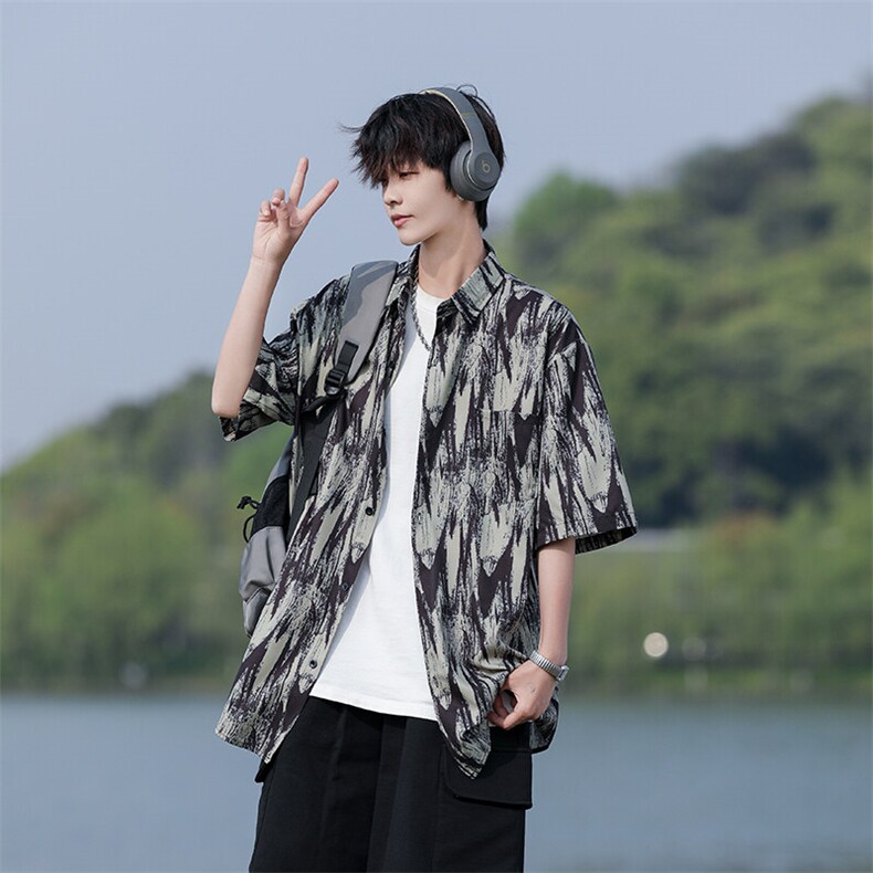 C04-P30M-7XL夏季新款大码潮牌印花短袖衬衫衬衣，男装衬衫，星座109-1