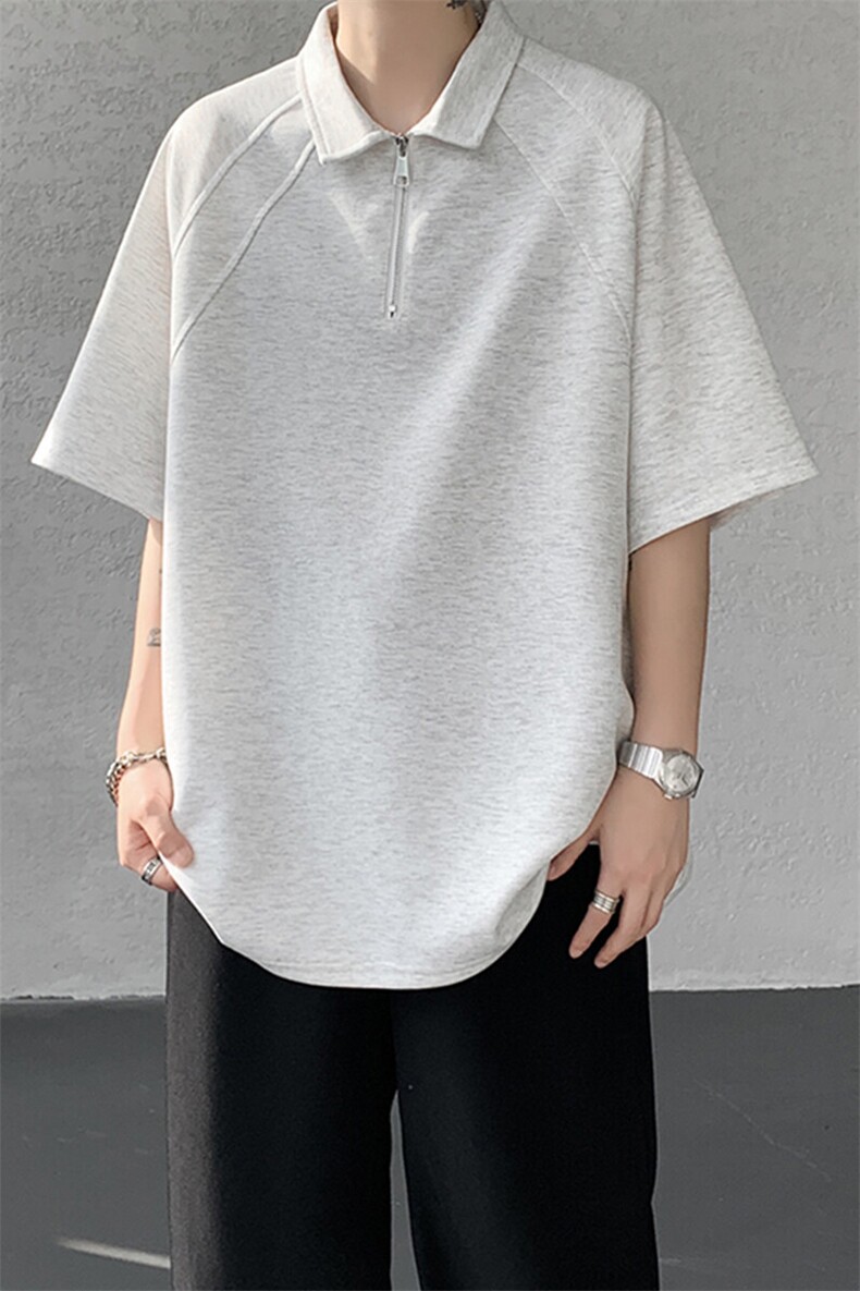 8XL-M半拉链t恤短袖POLO衫男款夏季美式翻领宽松大码半袖DT008P45,男装T恤,电商B312