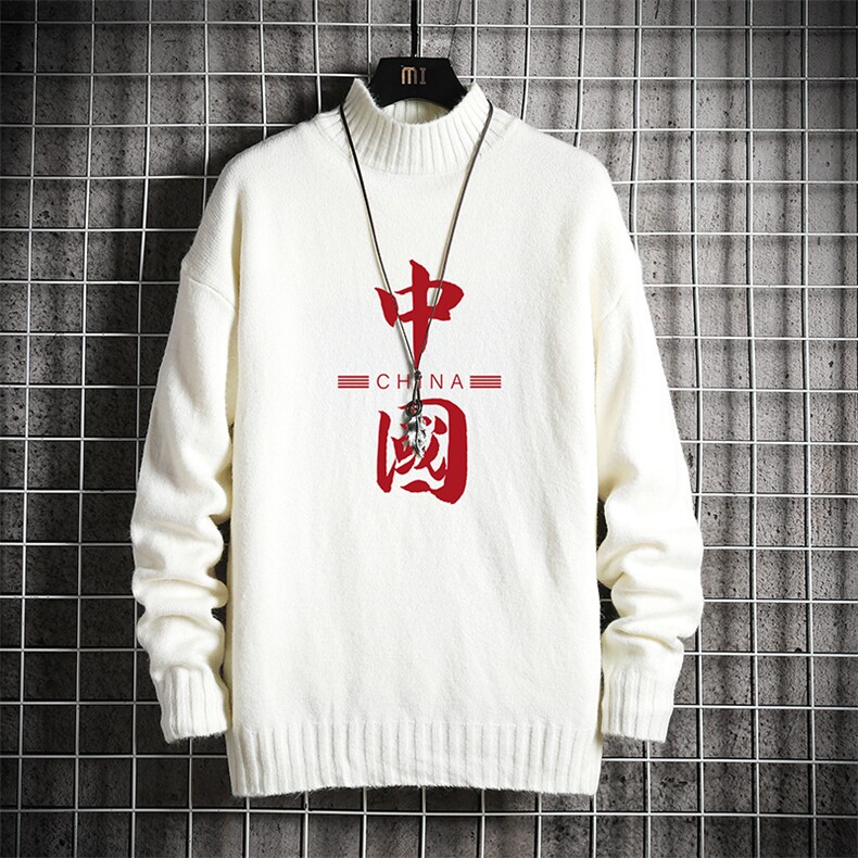 M18198-P45 加绒款-P65半高领毛衣男士大码针织衫男毛线衣男网格图片