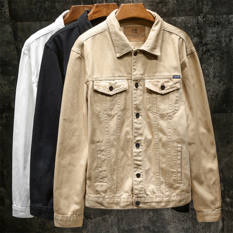 纯棉白色牛仔外套男2026春秋潮牌美式宽松翻领工装夹克现货外贸，男装工装外套，星座224-1