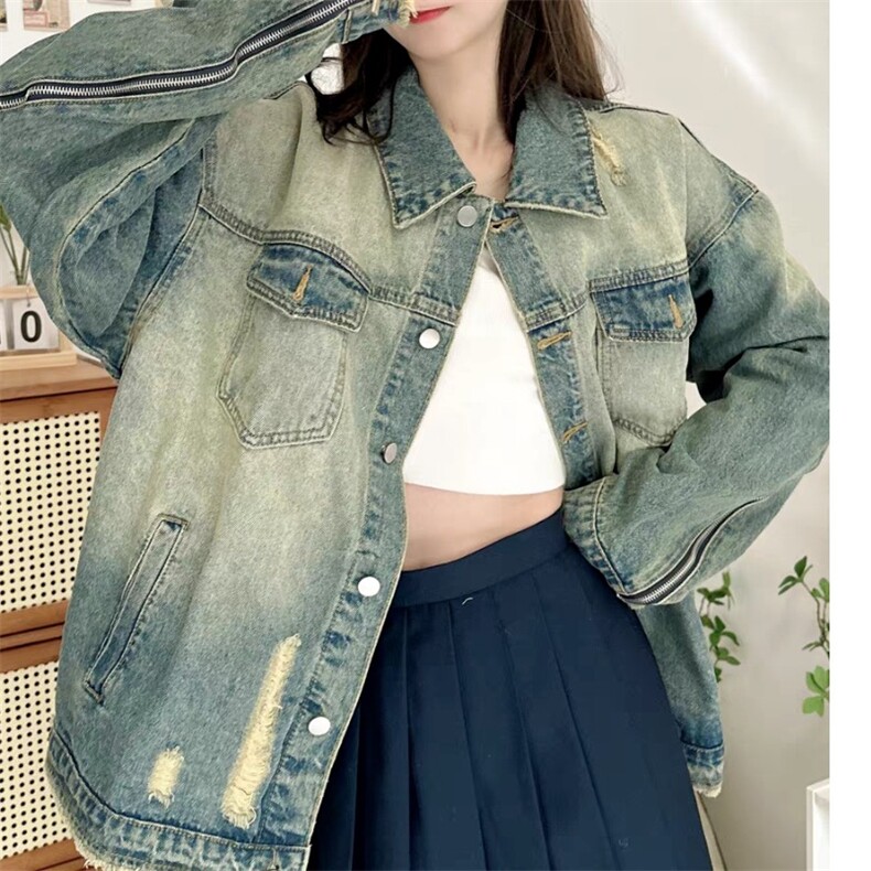 美式水洗做旧破洞牛仔外套男女春秋季设计小众渐变高街情侣夹克潮,男装工装外套,星座1210-1