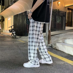 夏季薄款裤男ins潮牌宽松韩阔腿裤夏直筒格子裤子男 K781-P30图片