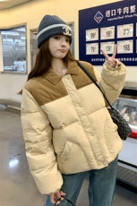高级感撞色短款泡芙羽绒服女冬2024新款超好看白鸭绒面包服厚外套，女装羽绒服，2C372