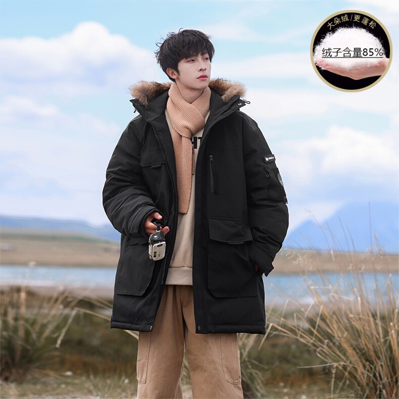Y0305-P328冬季新款85%白鸭绒连帽可脱卸毛领中长款羽绒服外套图片