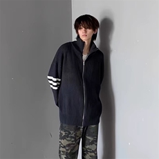 重磅秋冬北极绒开衫毛衣美式复古休闲慵懒风男女立领针织衫外套，男装针织衫/毛衣，电商A443
