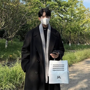 黑色毛呢大衣男中长款风衣高级感赫本风秋冬季德式戗驳领呢子外套图片