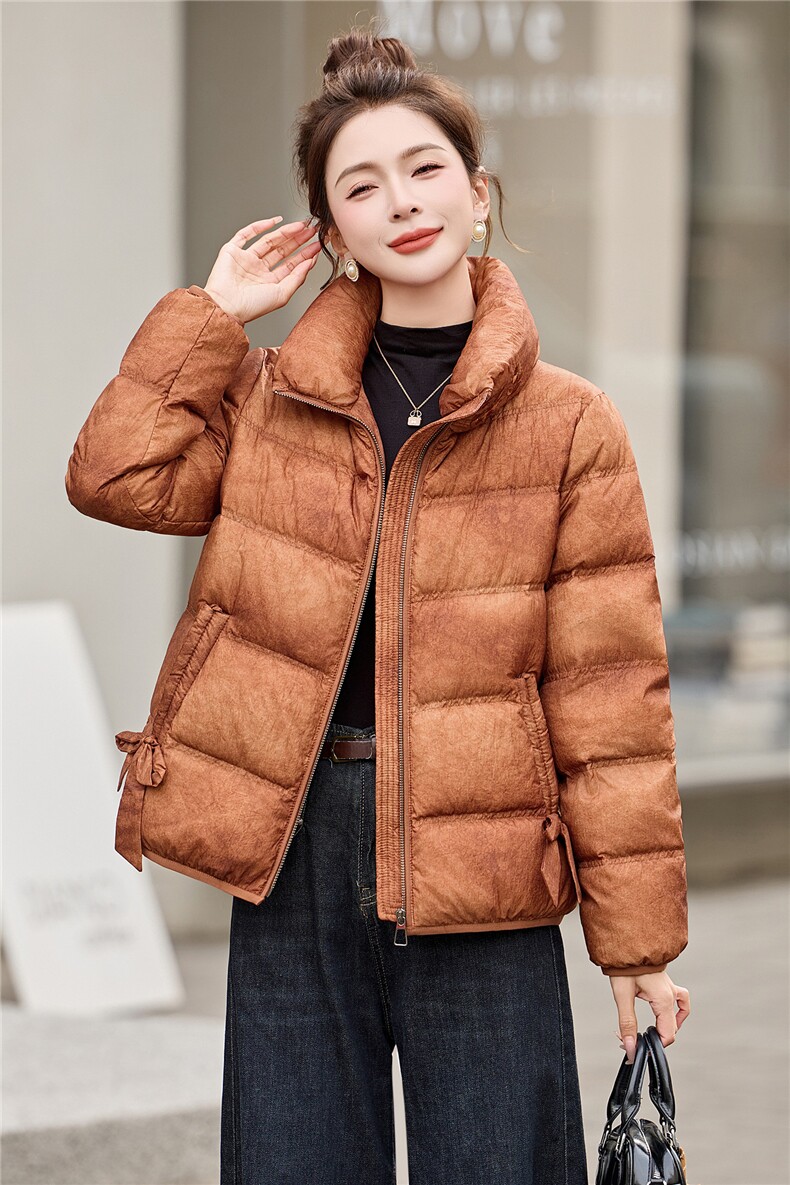现货！2025年冬季保暖刺绣羽绒服女小个子贵夫人无帽立领加厚上衣,女装羽绒服,沐七七