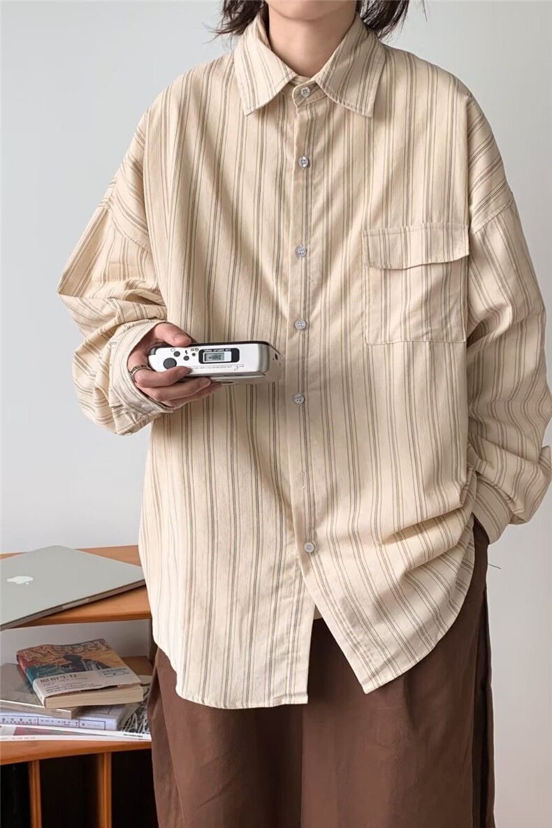GS5309P40原版高品质长袖条纹衬衫日系港风宽松长袖衬衣外套男女,男装衬衫,星座1108-5