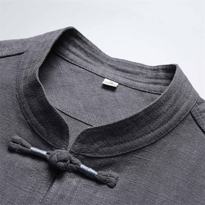 亚麻衬衫男士长袖立领风唐装棉麻圆领红色高端男款衬衣,男装衬衫,钱塘6003（原4033）