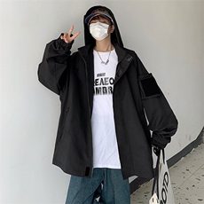 春秋季魔术贴连帽夹克男士冲锋衣潮牌宽松休闲工装外套Y102/P48，男装夹克，星座506
