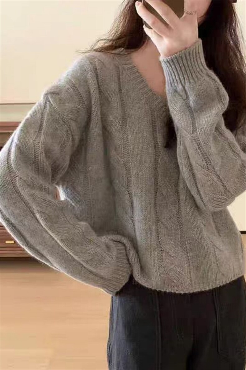 秋冬季羊毛休闲百搭时尚复古大麻花圆领羊毛衫,女装羊毛衫,锦瑟羊绒