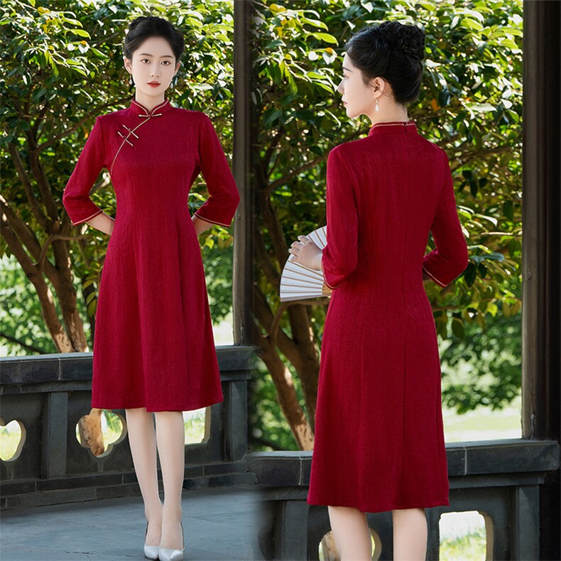 新中式风弹力复合冰丝提花改良旗袍2557P130,女装汉服/婚纱/旗袍/礼服,乐衣轩