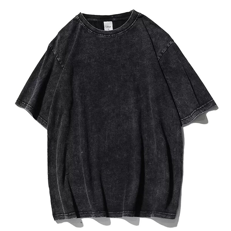 230克100棉蜡染水洗做旧光板宽松中性短袖T恤T400-P21整包10件,女装T恤,电商B245
