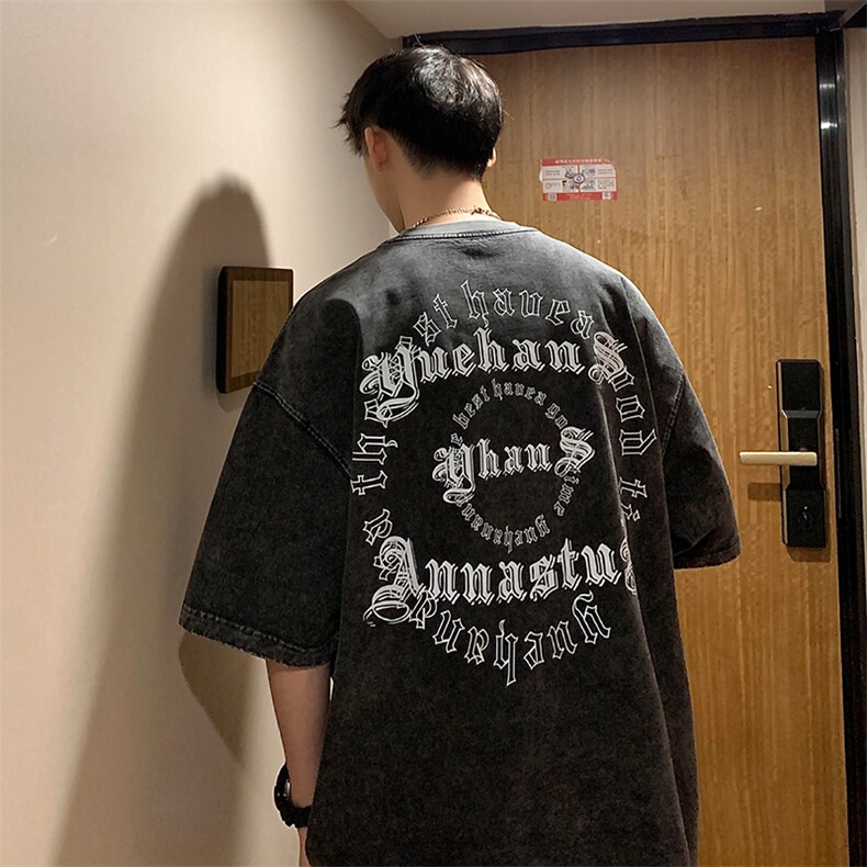 抖音供货、230克现货水洗棉印花宽松版短袖T恤D223A-ST2321-P35,男装T恤,电商019-1