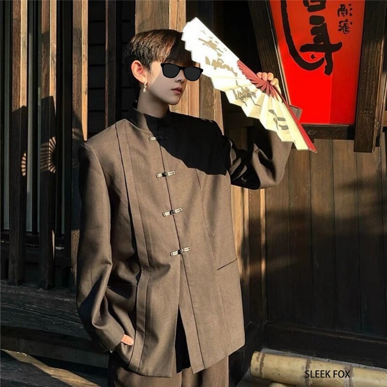 XZ189-P55皮质盘扣带垫肩西服上衣,男装西服,电商B323A