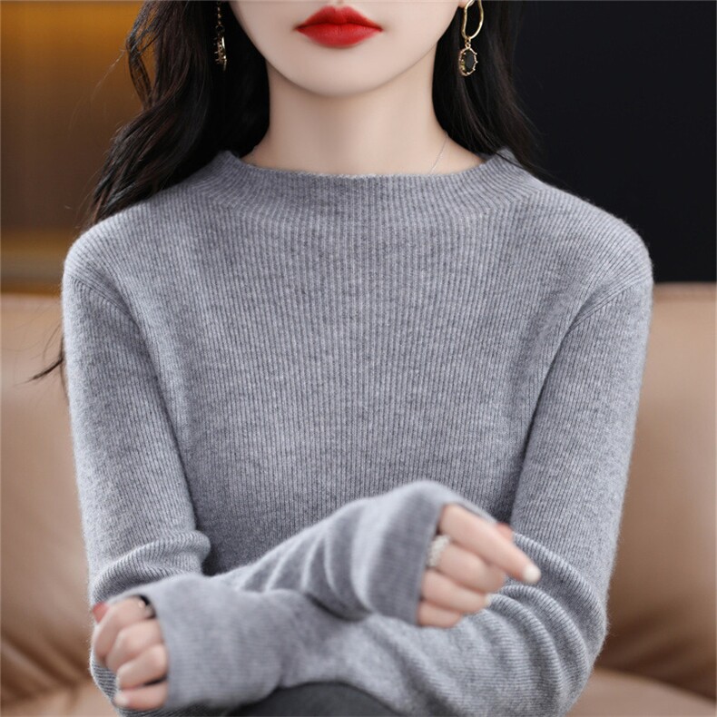 半高领长袖毛衣女秋冬新中领保暖打底针织衫短款纯色简约百搭毛衫,针织衫/毛衣,暖姿羊绒