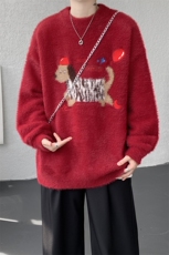 腊肠狗情侣毛衣男酒红色本命年针织衫男高级感线衫MY1222-P68，男装针织衫/毛衣，电商D206-1